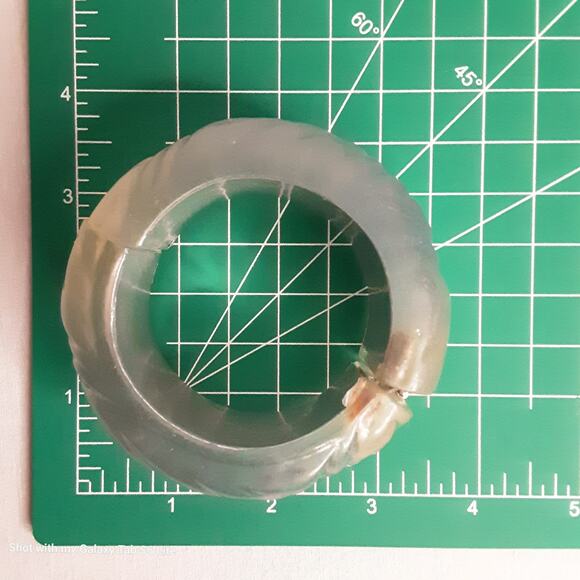 Chunky Smokey Acrylic Hinge Bracelet Blue Beige  Textured Pattern - Picture 9 of 10